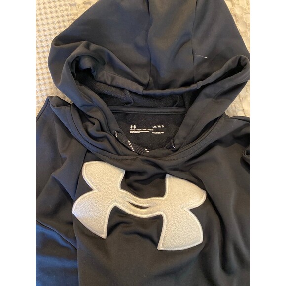 Under Armour Cold Gear Hoodie Jacket Sz Large Black Athletic Athleisure Big Logo - Picture 5 of 8